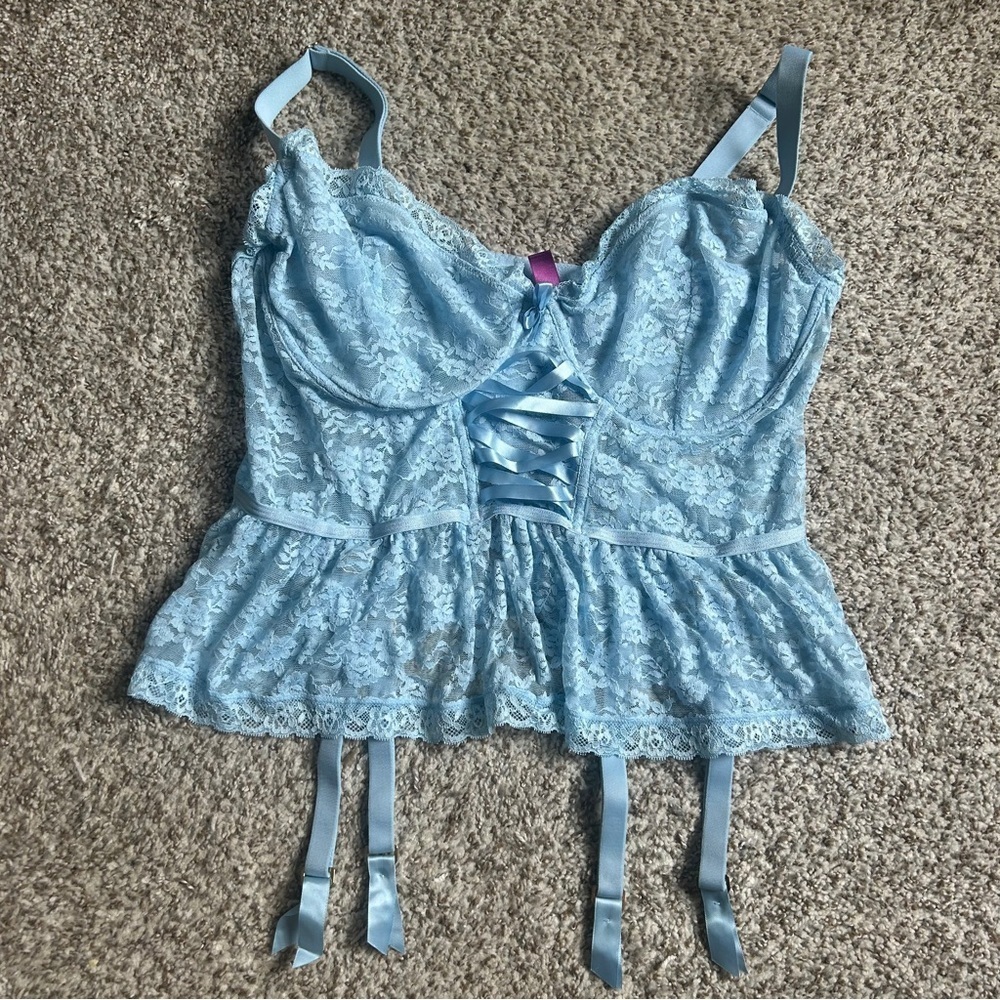 Adore Me Light Blue Lace Bra Corset Lingerie Sexy 40DDD